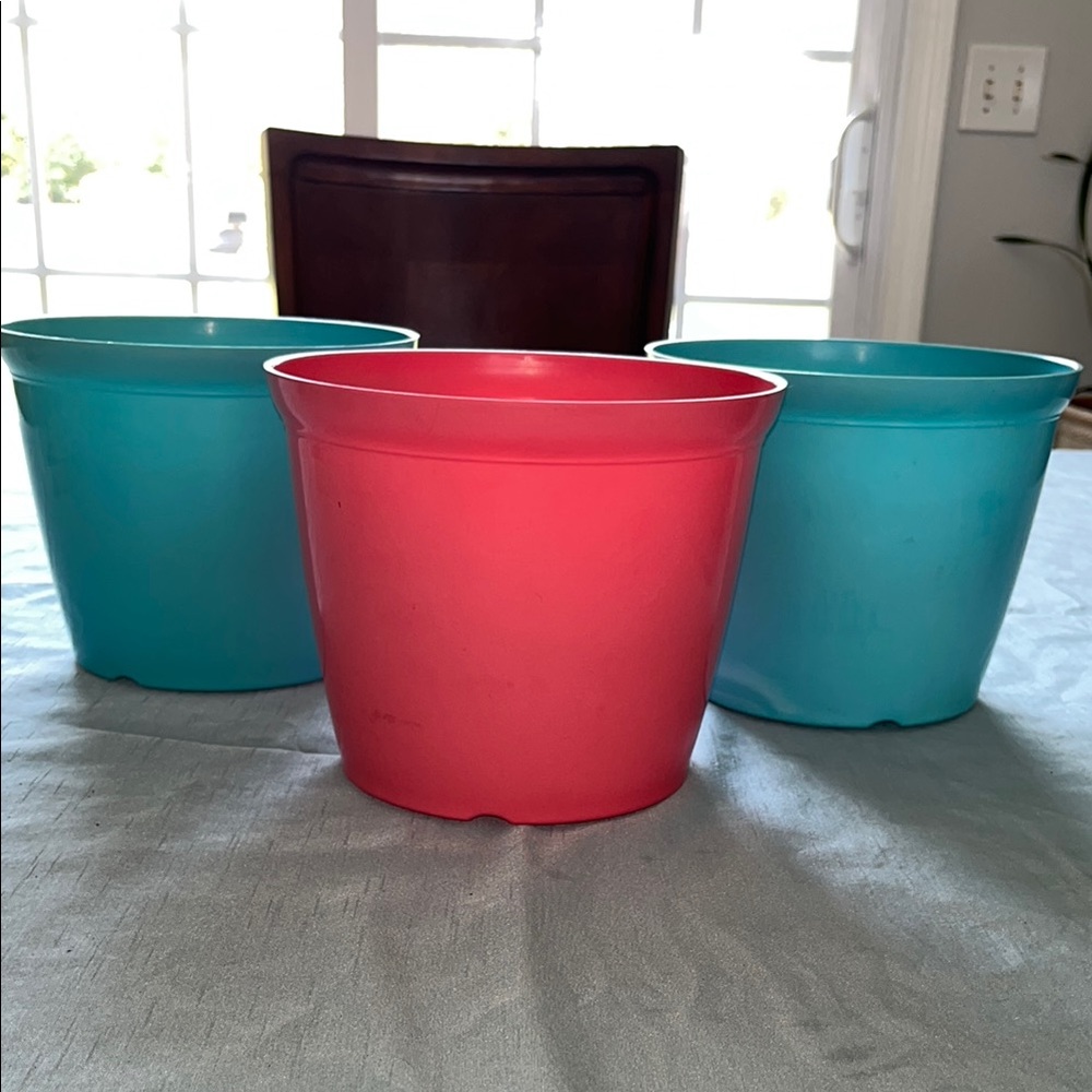 Set of Three Plastic Colorful Plant Pots
